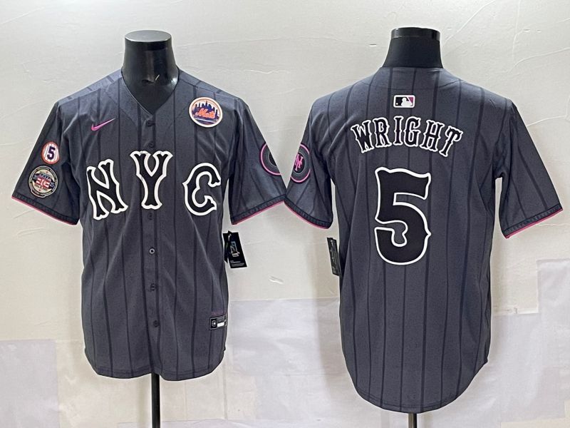 Men 2025 New York Mets 5 Wright Grey Game Nike MLB Jersey style 012